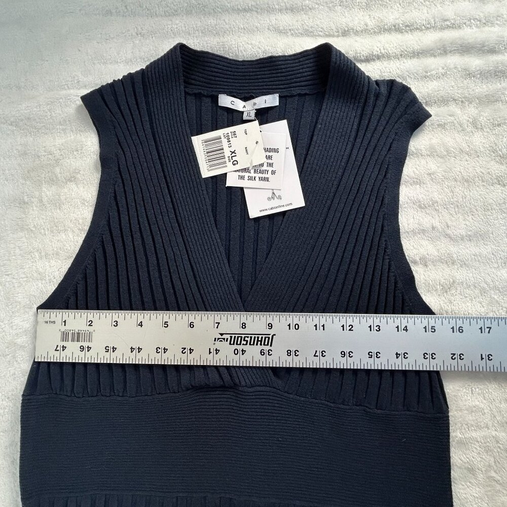 Cabi Womens Navy Ribbed Knit Silk Blend Sleeveless Sweater Vest XL Pullover New - Picture 6 of 9